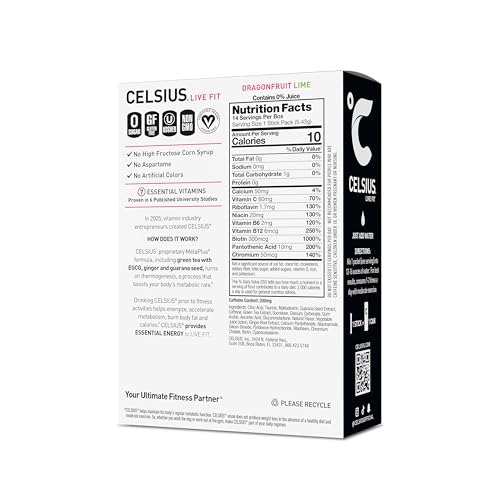 CELSIUS® On-The-Go Powder Sticks Dragonfruit Lime, Essential Energy 2.8 Oz