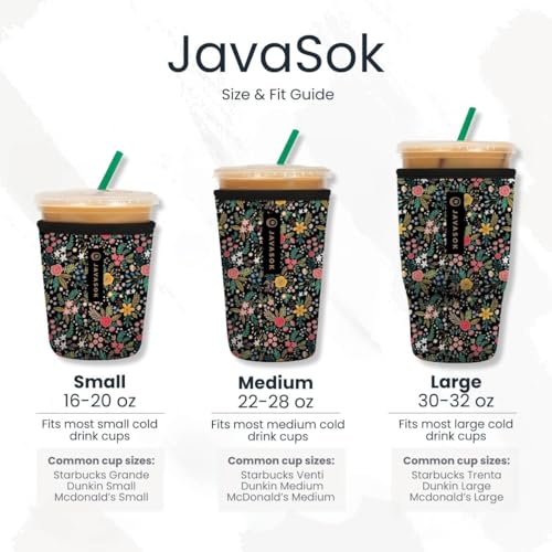 Sok It JavaSok Iced Coffee & Cold Soda Insulated Neoprene Cup Sleeve (Blushing Blooms, Medium: 22-28oz)