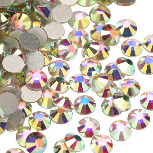 1440pcs Glue Fix Crystal Flatback Rhinestones Glass Diamantes Gems for Crafting Nail Art Crafts Decorations Clothes Shoes 4.8mm (ss20, Crystal AB)