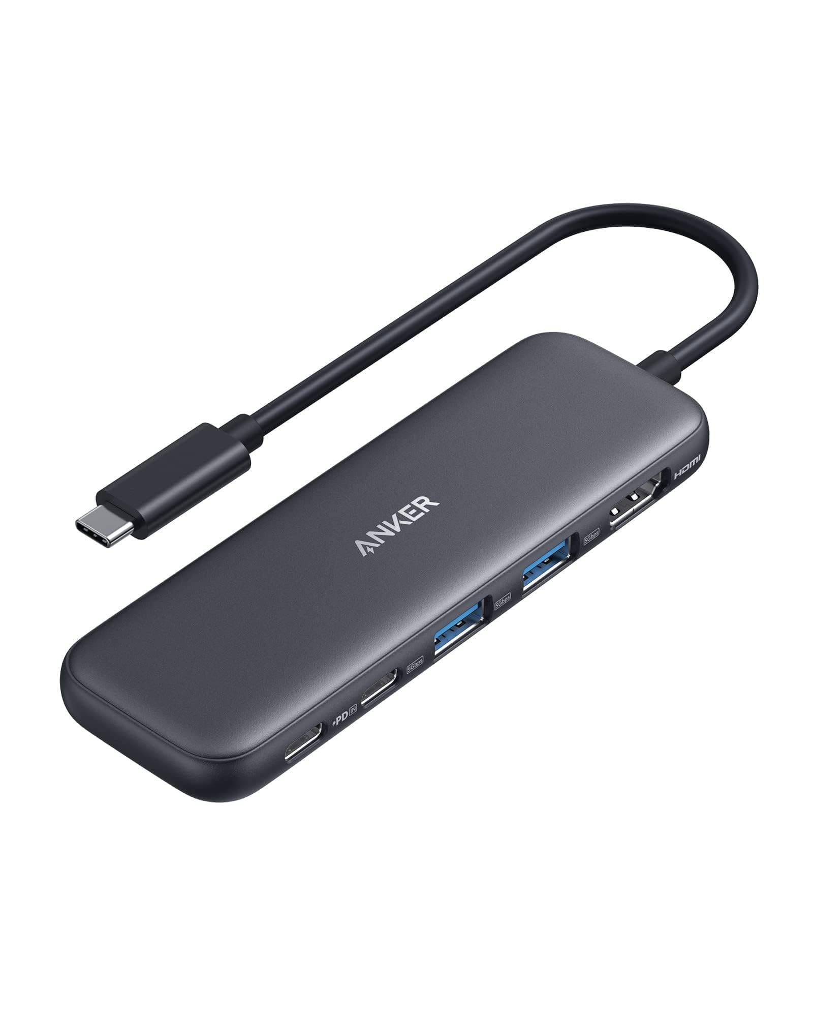 Anker USB C Hub, 5-in-1 USBC to HDMI Splitter with 4K Display, 1 x Powered USB-C 5Gbps & 2×Powered USB-A 3.0 5Gbps Data Ports