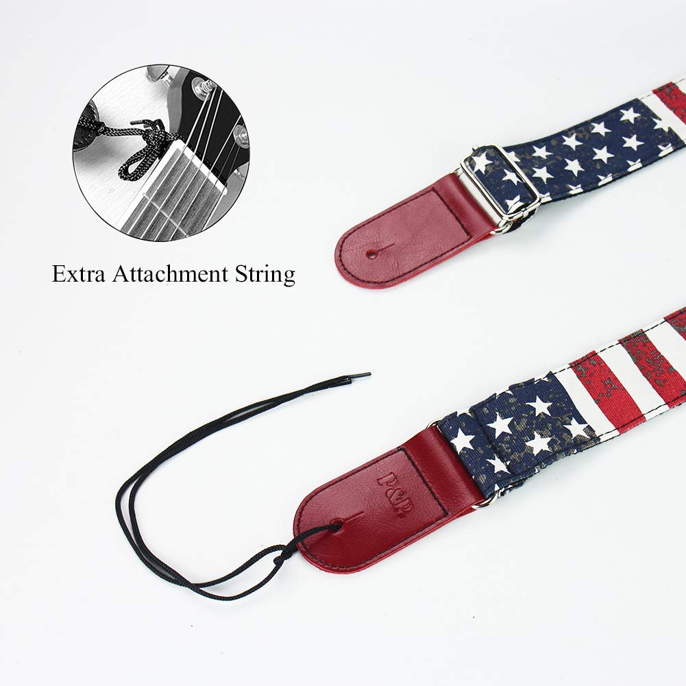 Adjustable Guitar Strap Includes 2 Strap Locks & 2 Matching Picks & 1 Picks Holder & 1 leather Strap Button.