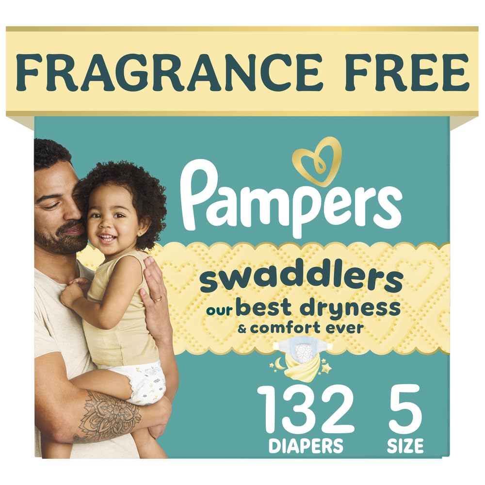 Pampers Swaddlers Diapers, Size 5 (20-37 lbs), 132 Count, Fragrance Free, Hypoallergenic, Absorbent, Pediatrician Recommended, Skin Safe