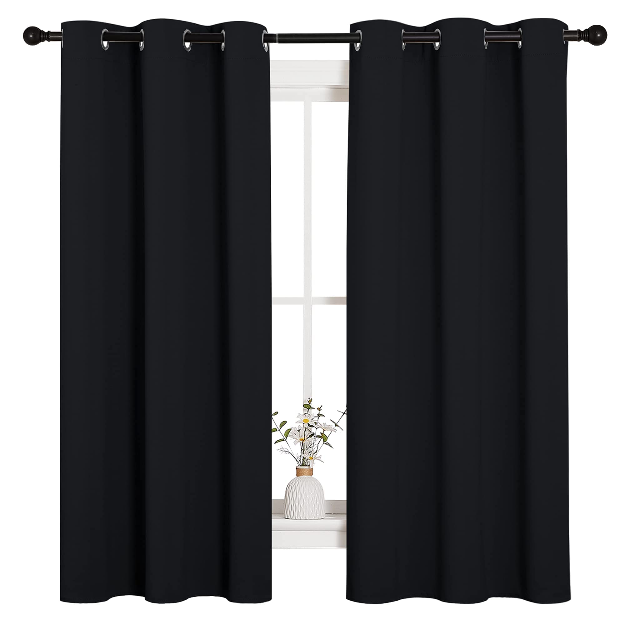 NICETOWN Halloween Pitch Black Solid Thermal Insulated Grommet Blackout Curtains/Drapes for Bedroom Window (2 Panels, 42 inch
