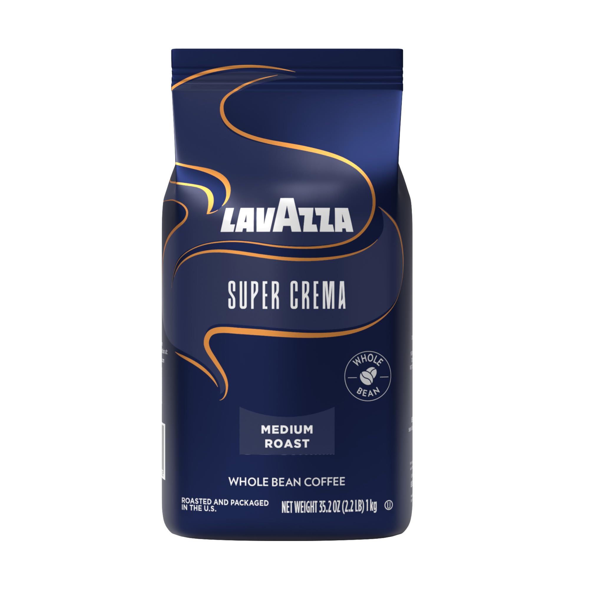 Lavazza Super Crema Whole Bean Coffee, Medium Espresso Roast, Arabica and Robusta Blend, 2.2 lb Bag, Package May Vary (Pack o