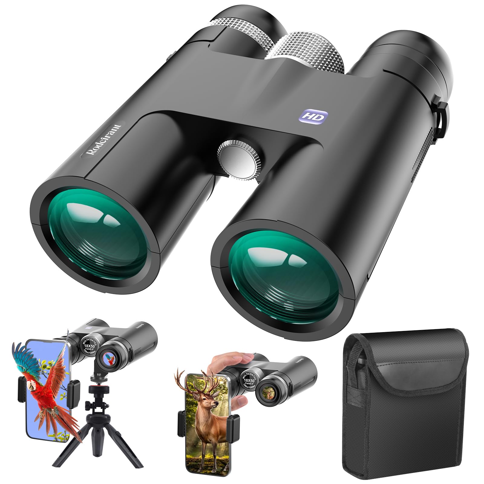 18x50 Professional Large View Binoculars for Adults with Upgraded Phone Adapter, Tripod and Tripod Adapter - Waterproof Binoc