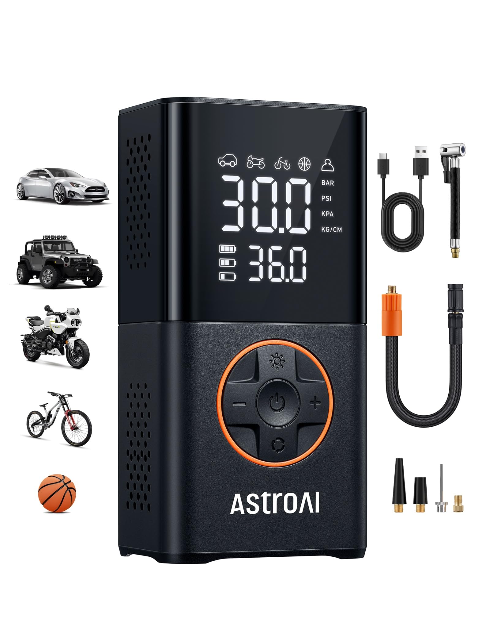 AstroAI L7 Tire Inflator Portable Air Compressor,150 PSI Cordless Mini Air Bike Auto Shut-Off Pump with Digital Display Press