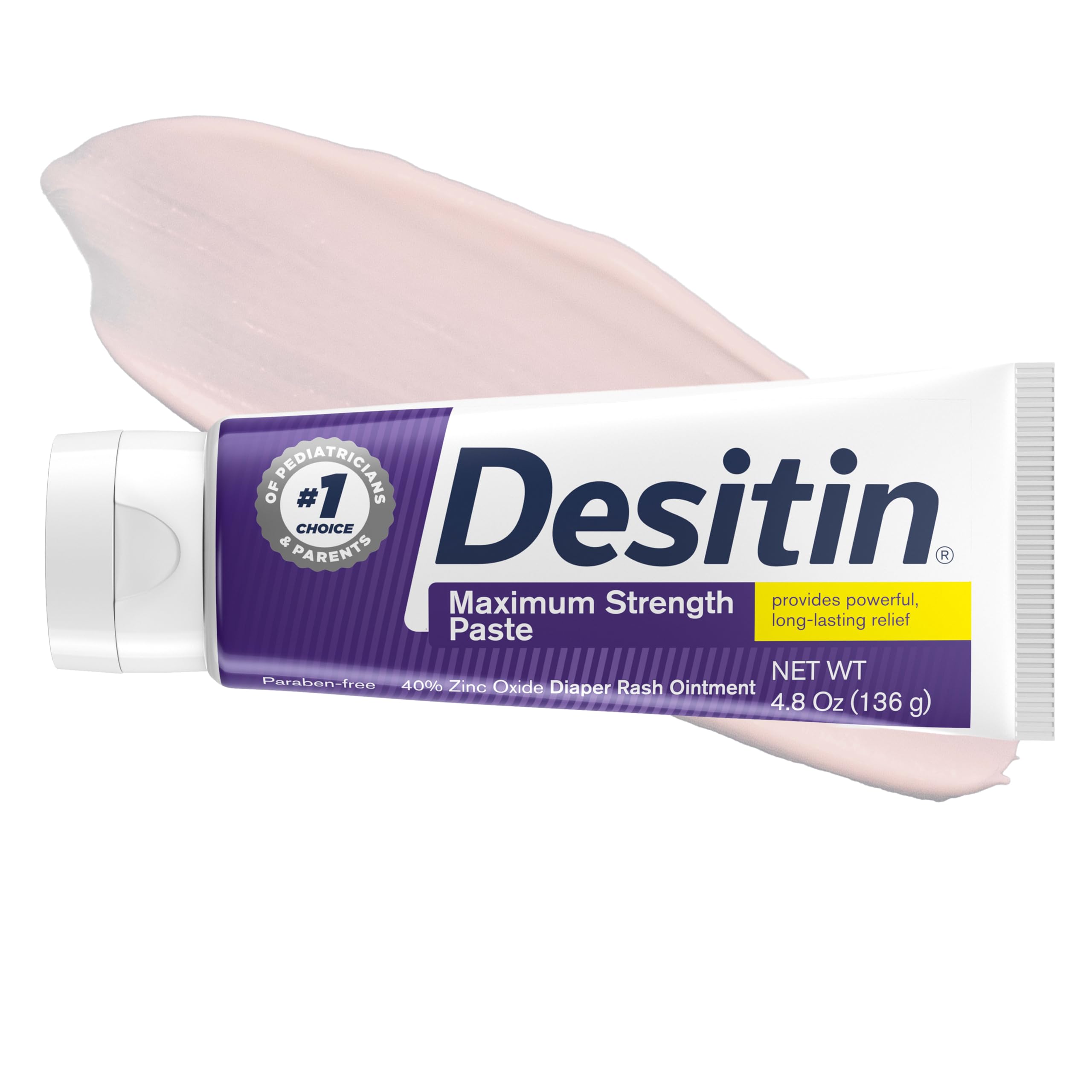 Desitin Maximum Strength Paste, 40% Zinc Oxide Paste, Diaper Rash Healing Ointment for Immediate Relief, Dermatologist Pediat
