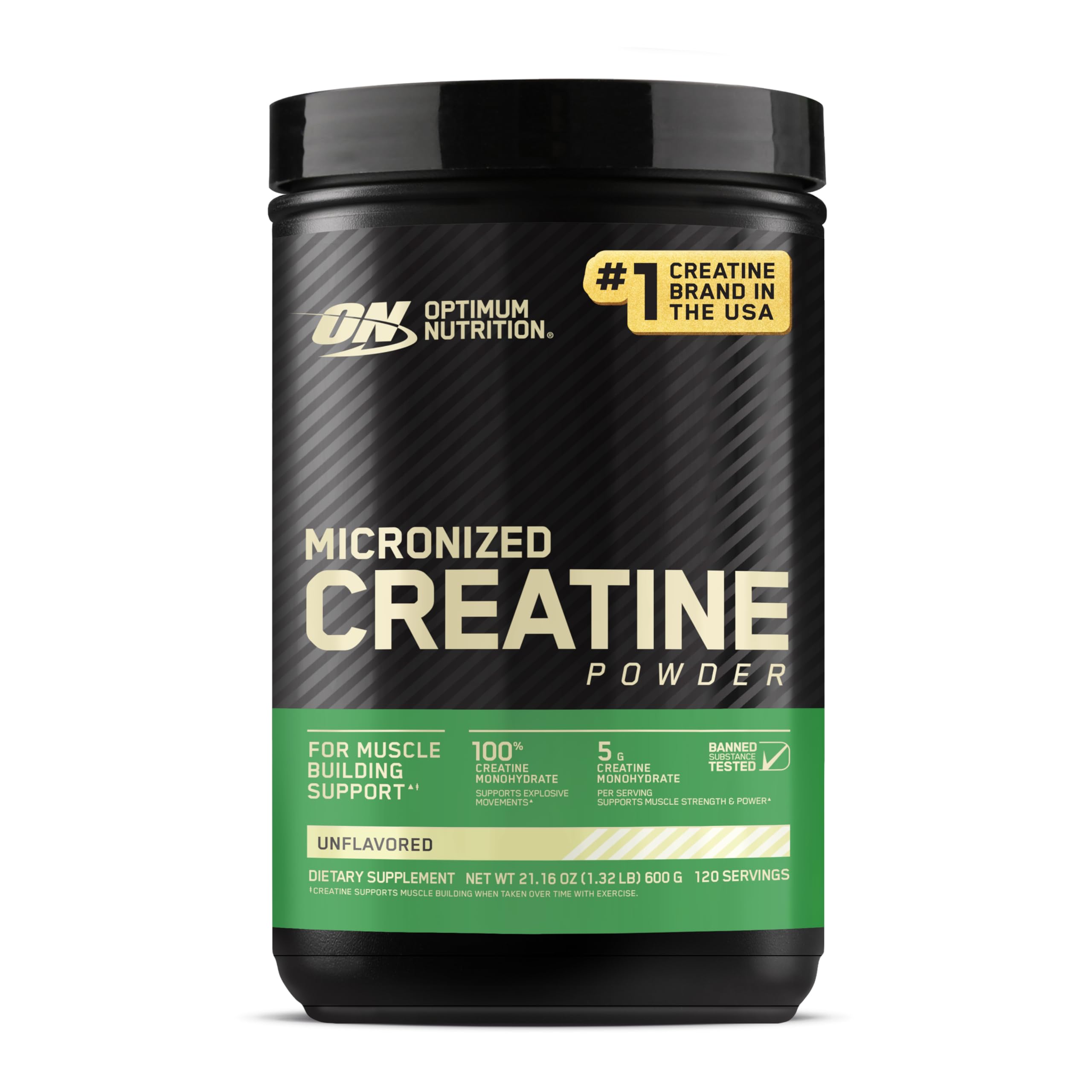 Optimum Nutrition Creatine, Micronized Creatine Monohydrate Powder, Supports Strength & Recovery, Banned Substance Tested, Un