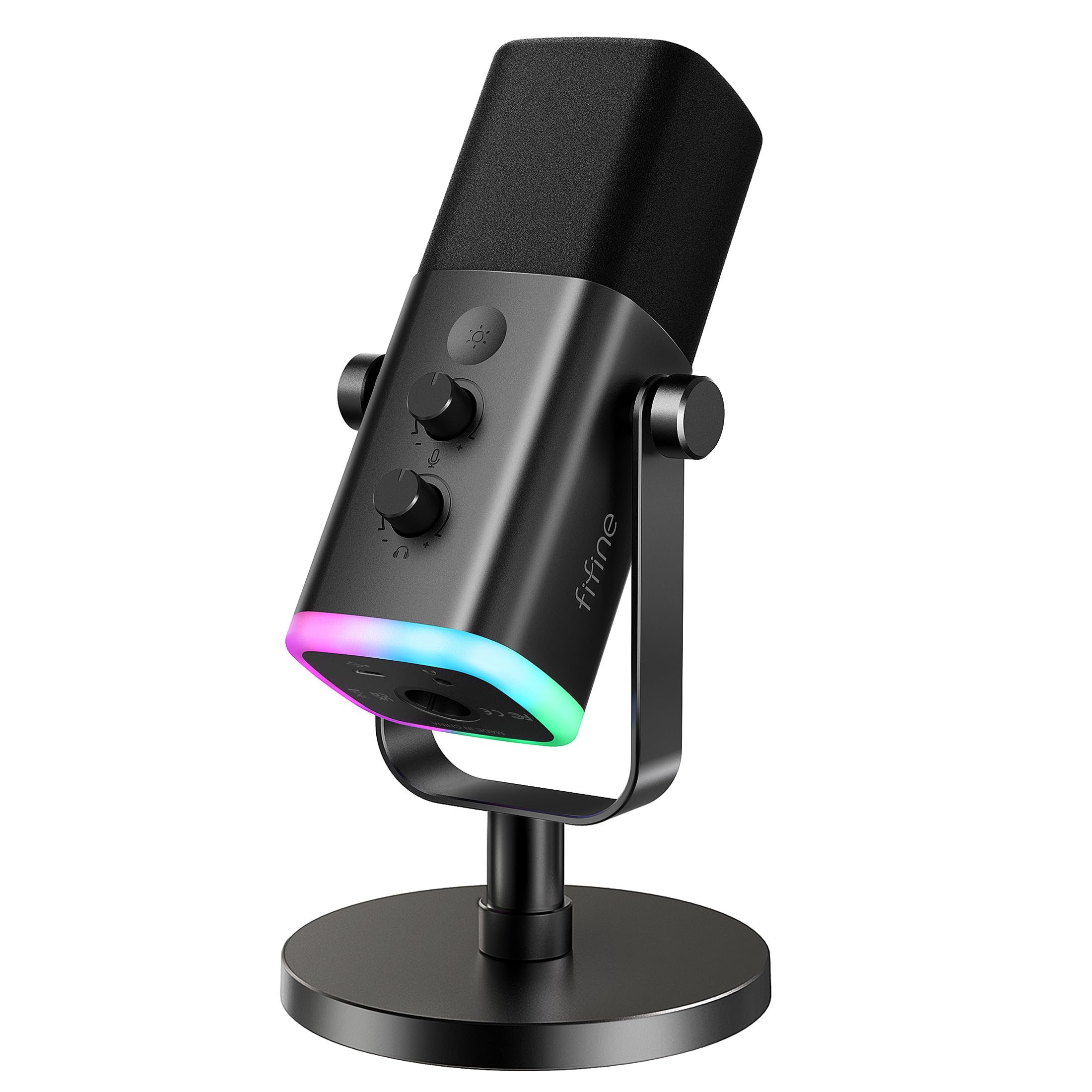 FIFINE USB/XLR Dynamic Microphone for Podcast Recording, PC Computer Gaming Streaming Mic with RGB Light, Mute Button, Headph