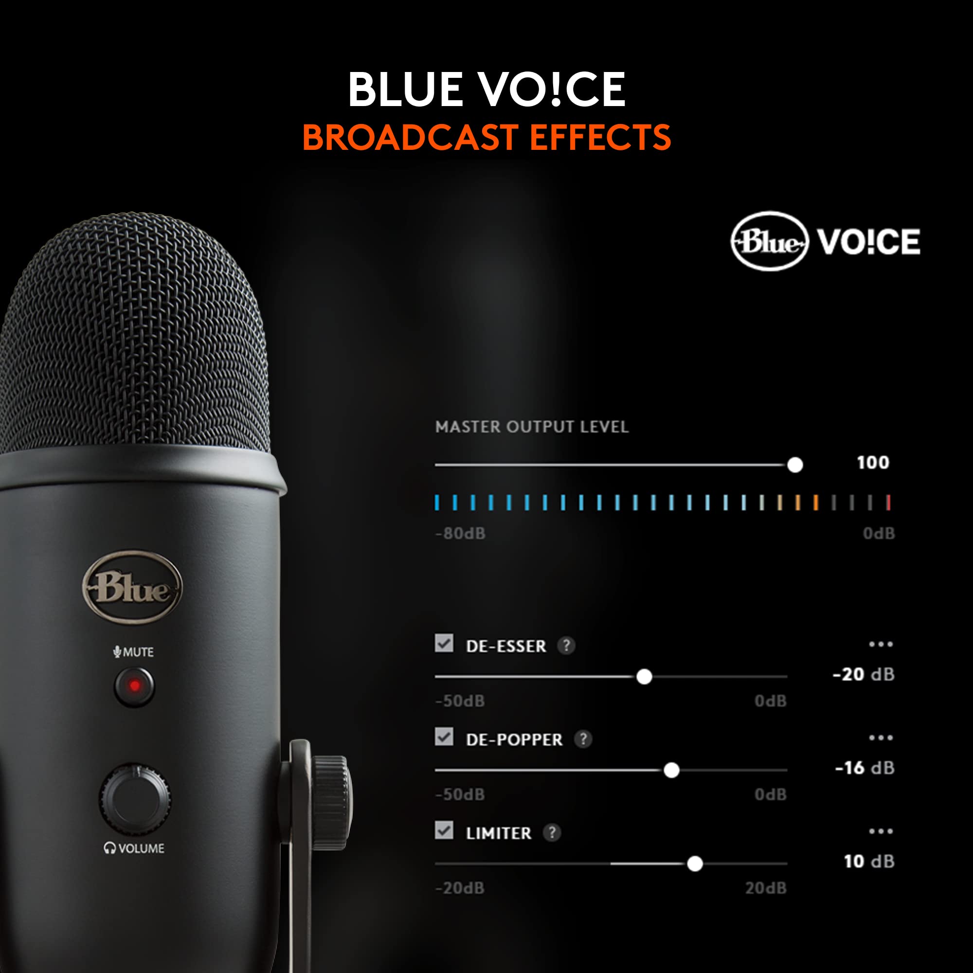 Logitech Creators Blue Yeti USB Microphone for PC, Mac, Gaming, Recording, Streaming, Podcasting, Studio and Computer Condenser Mic with Blue VO!CE effects, 4 Pickup Patterns, Plug and Play - Blackout