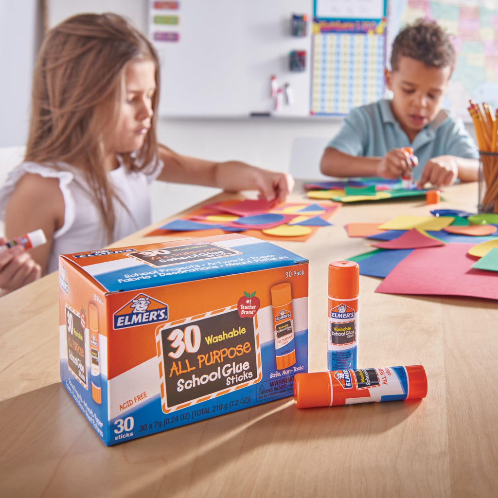 Elmer's All Purpose School Glue Sticks, Acid-Free and Washable, Clear, 7 Grams, 30 Count - Craft Projects, Poster, Classroom Supplies, #1 Teacher Brand