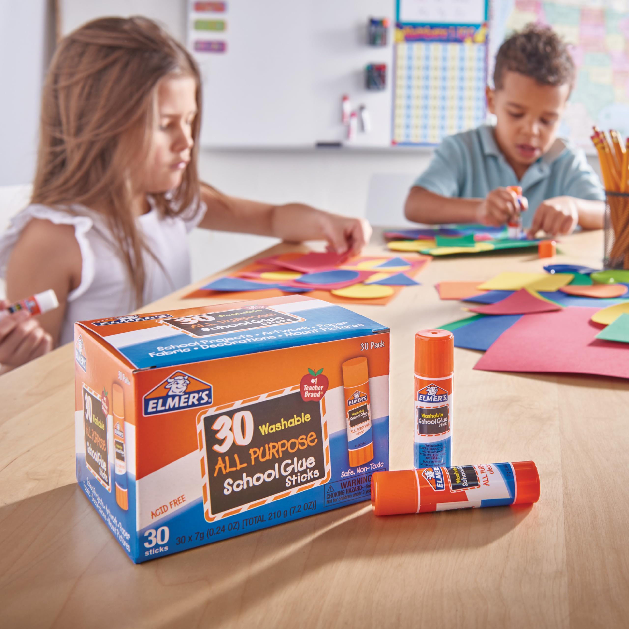 Elmer's All Purpose School Glue Sticks, Acid-Free and Washable, Clear, 7 Grams, 30 Count - Craft Projects, Poster, Classroom Supplies, #1 Teacher Brand