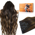 DOORES Clip in Hair Extensions Human Hair Extensions, Balayage Dark Brown to Chestnut Brown 120g 7pcs 18 Inch Real Human Hair