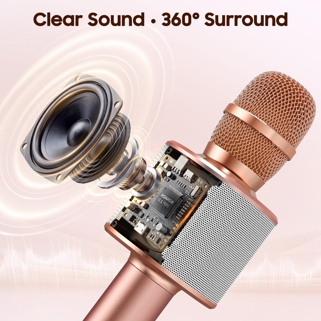 BONAOK Wireless Bluetooth Karaoke Microphone,3-in-1 Portable Handheld Karaoke Mic Speaker Machine Home Party Birthday for All Smartphones PC(Q37 Rose Gold)