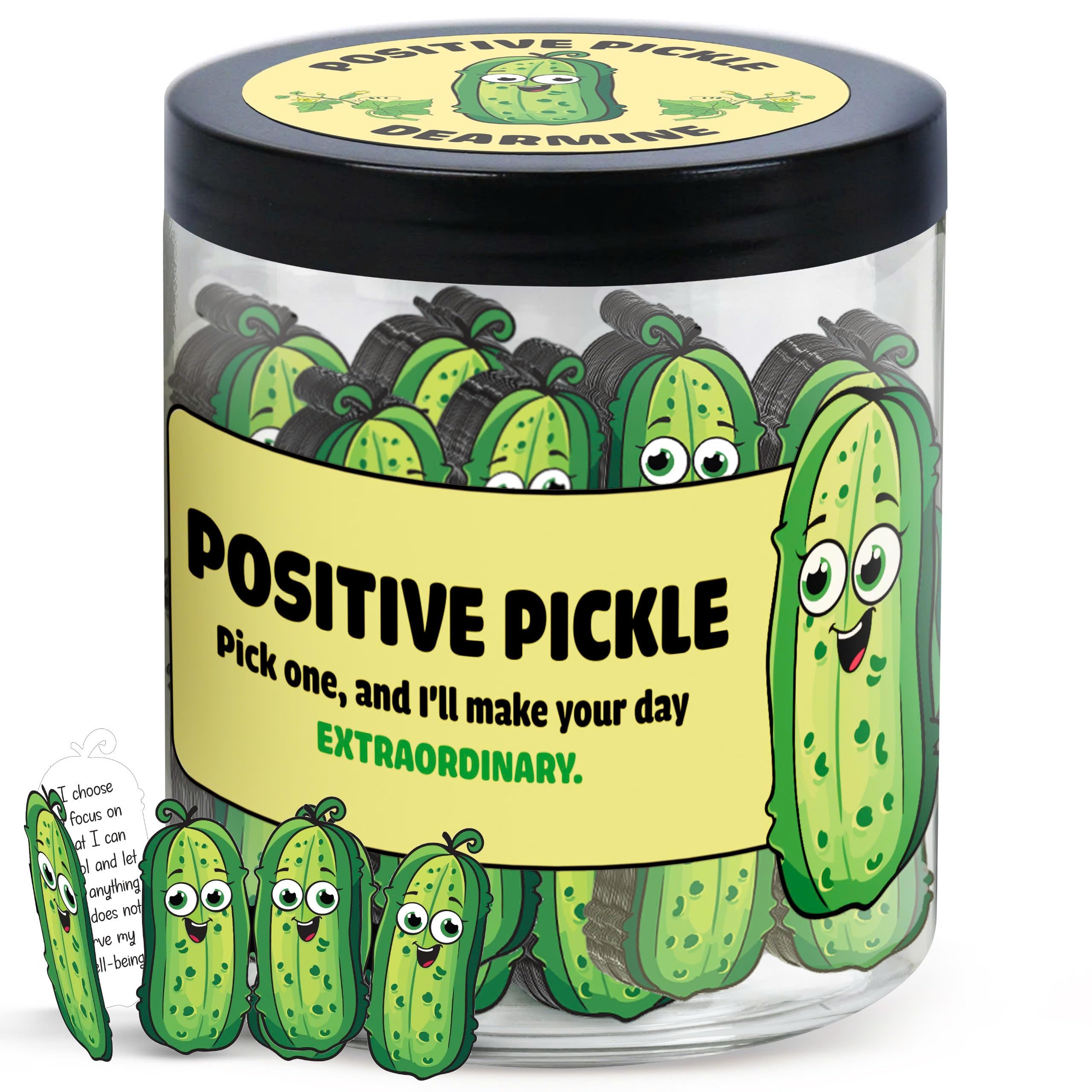 DEARMINE 60 Positive Pickle Cards Jar, Birthday Gifts for Women, Teens, Adults, Back to School Gift, White Elephant Gifts, St
