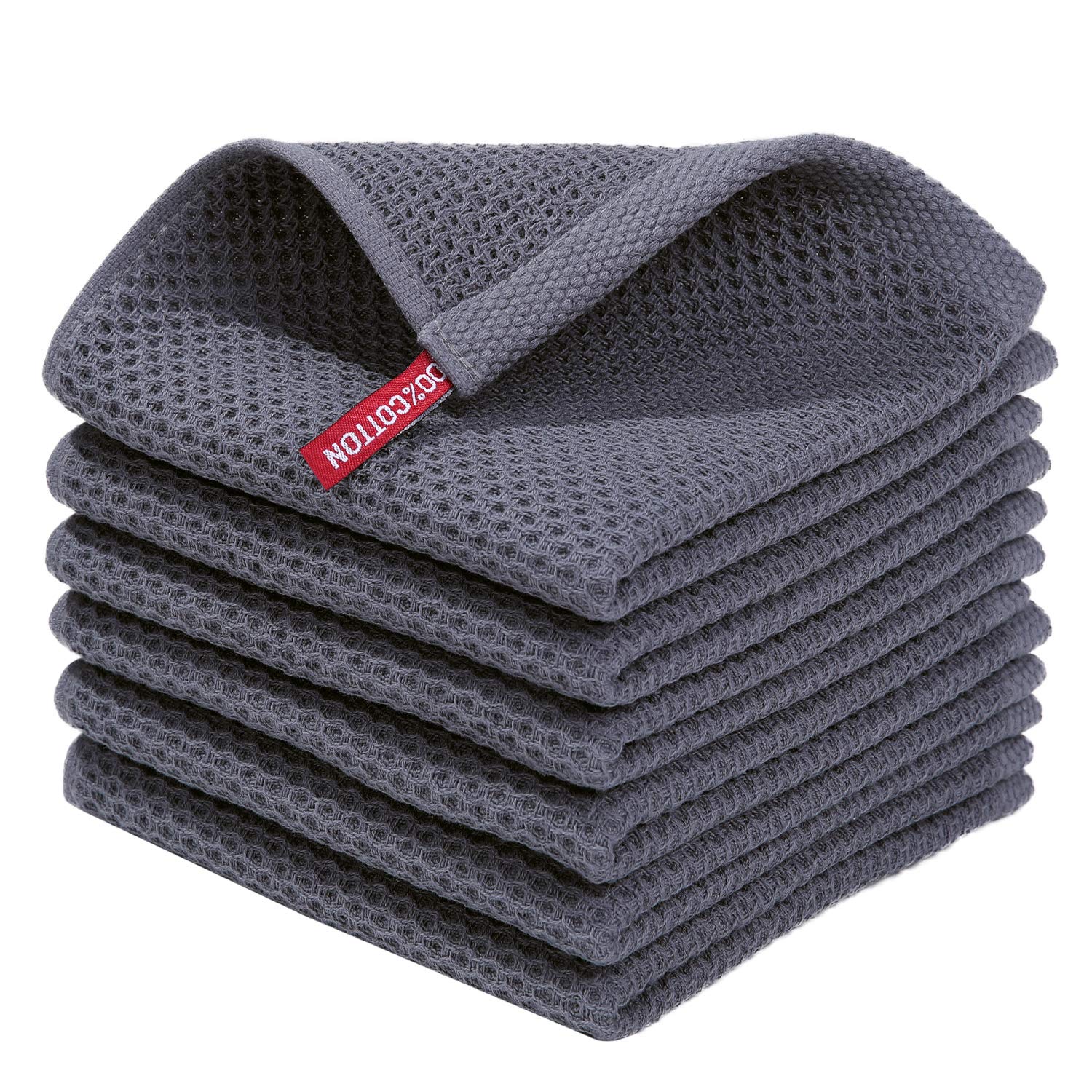 Homaxy 100% Cotton Waffle Weave Kitchen Dish Cloths, Ultra Soft Absorbent Quick Drying Dish Towels, 12 x 12 Inches, 6-Pack, D