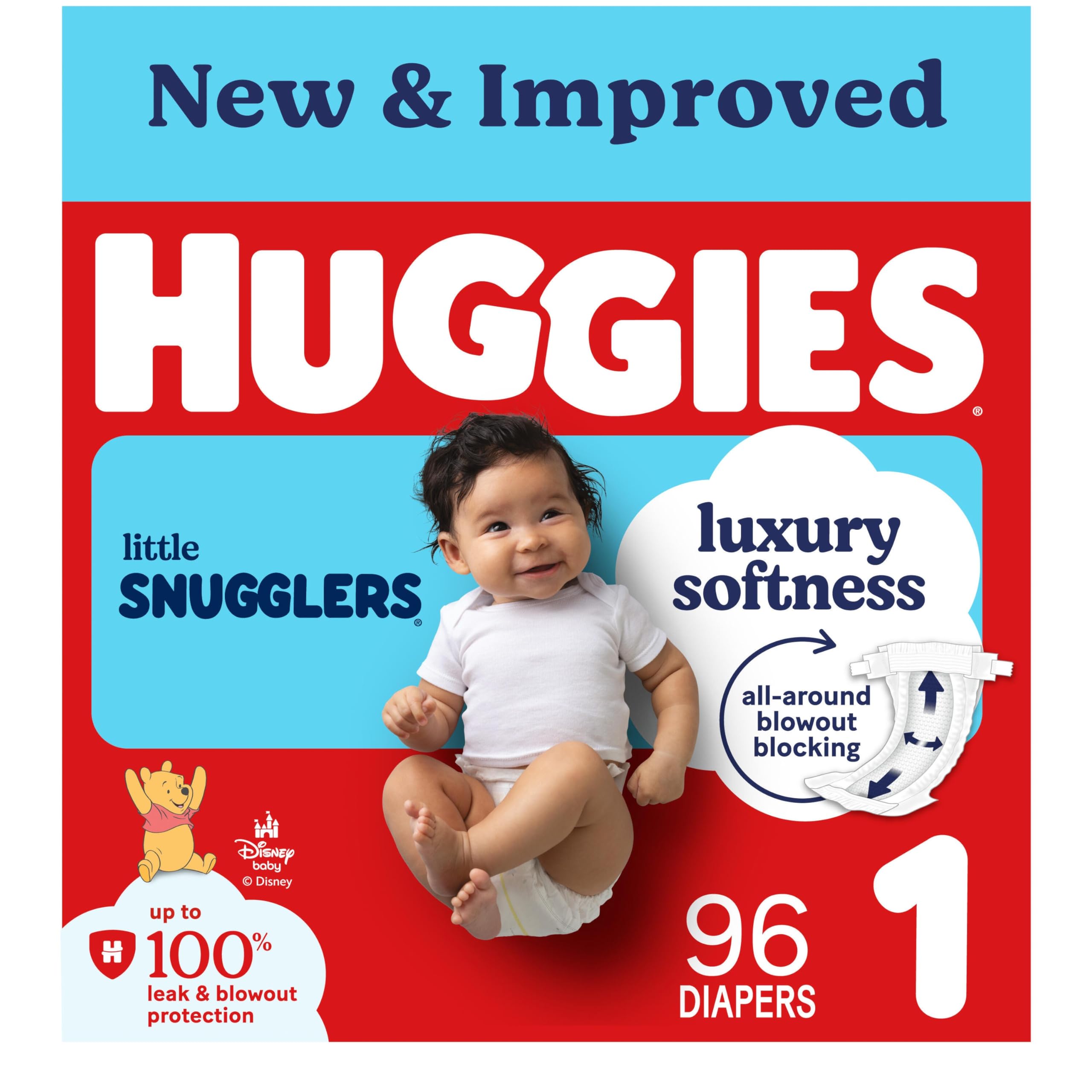 Huggies Size 1 Diapers, Little Snugglers Baby Diapers, Size 1 (8-14 lbs), 96 Count, Packaging May Vary