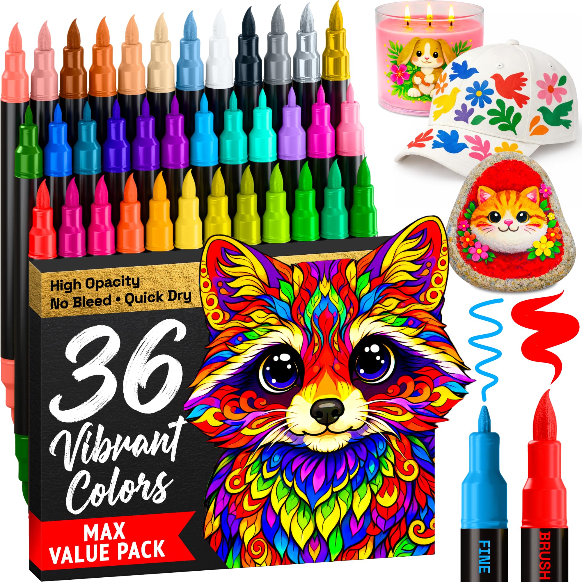 ARTISTRO 36 Acrylic Paint Markers - Paint Pens for Drawing - For Fabric, Rock, Glass, Wood, Molds - Arts & Crafts Gift for Ad