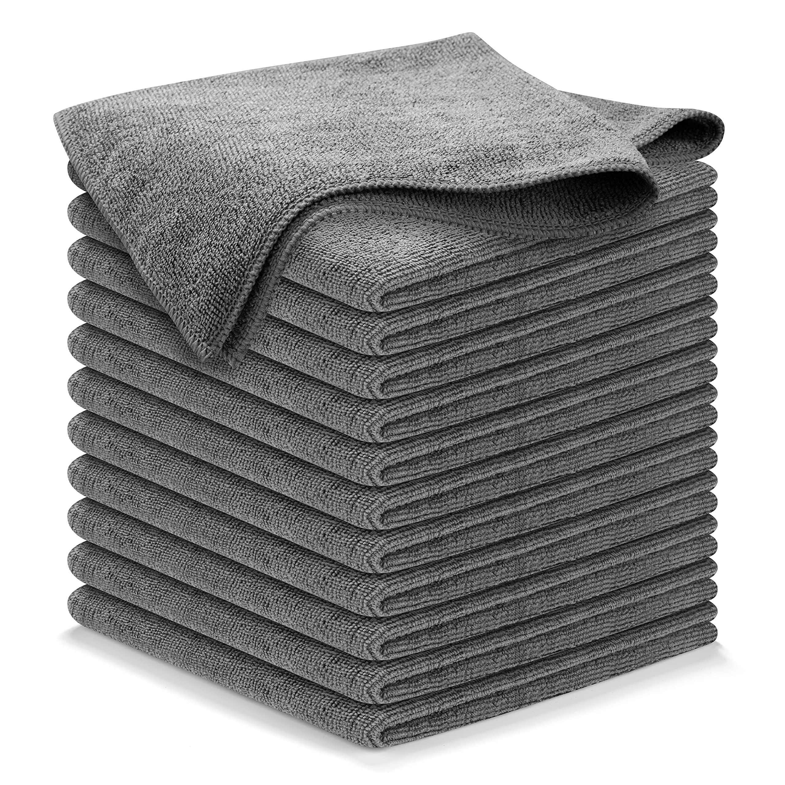USANOOKS Microfiber Cleaning Cloth Grey - 12 Pcs (12.5"x12.5") - High Performance - 1200 Washes, Ultra Absorbent Microfiber T